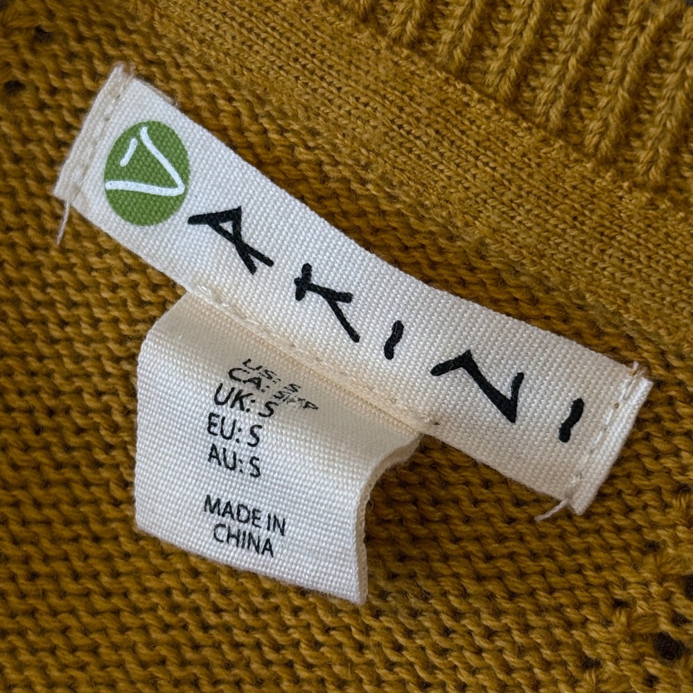 Mustard Yellow Textured Knit Crew Neck Long Sleeve Zipper Detail Sweater Top S - Picture 4 of 15